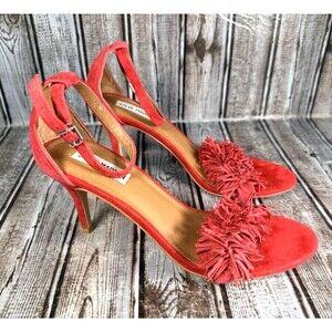 Steve Madden Womens Heels Size 10 Suede Fringe Ankle Strap Sandals Stiletto